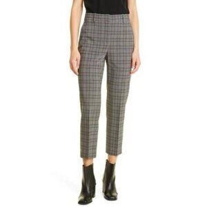 Theory Ignera Straight Leg Wool Blend Trouser Pants Gray Plaid Crop SZ 0 NEW